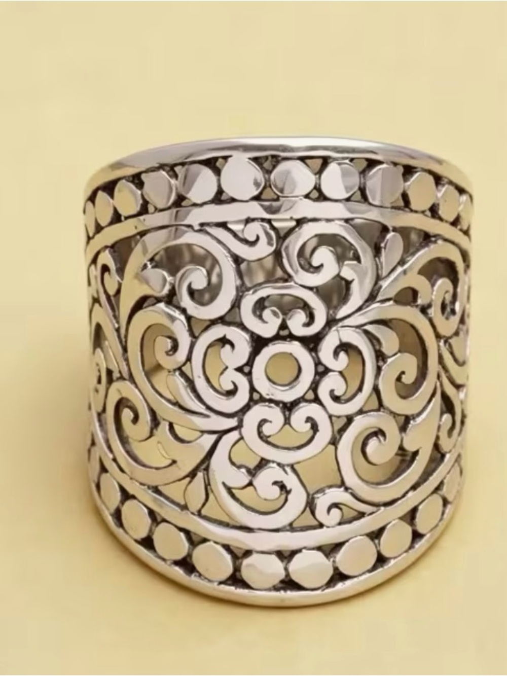 Boho style Filigree Wide Band Ring - Silver plated over copper NWOT size 7, 8, 9 - Picture 2 of 9